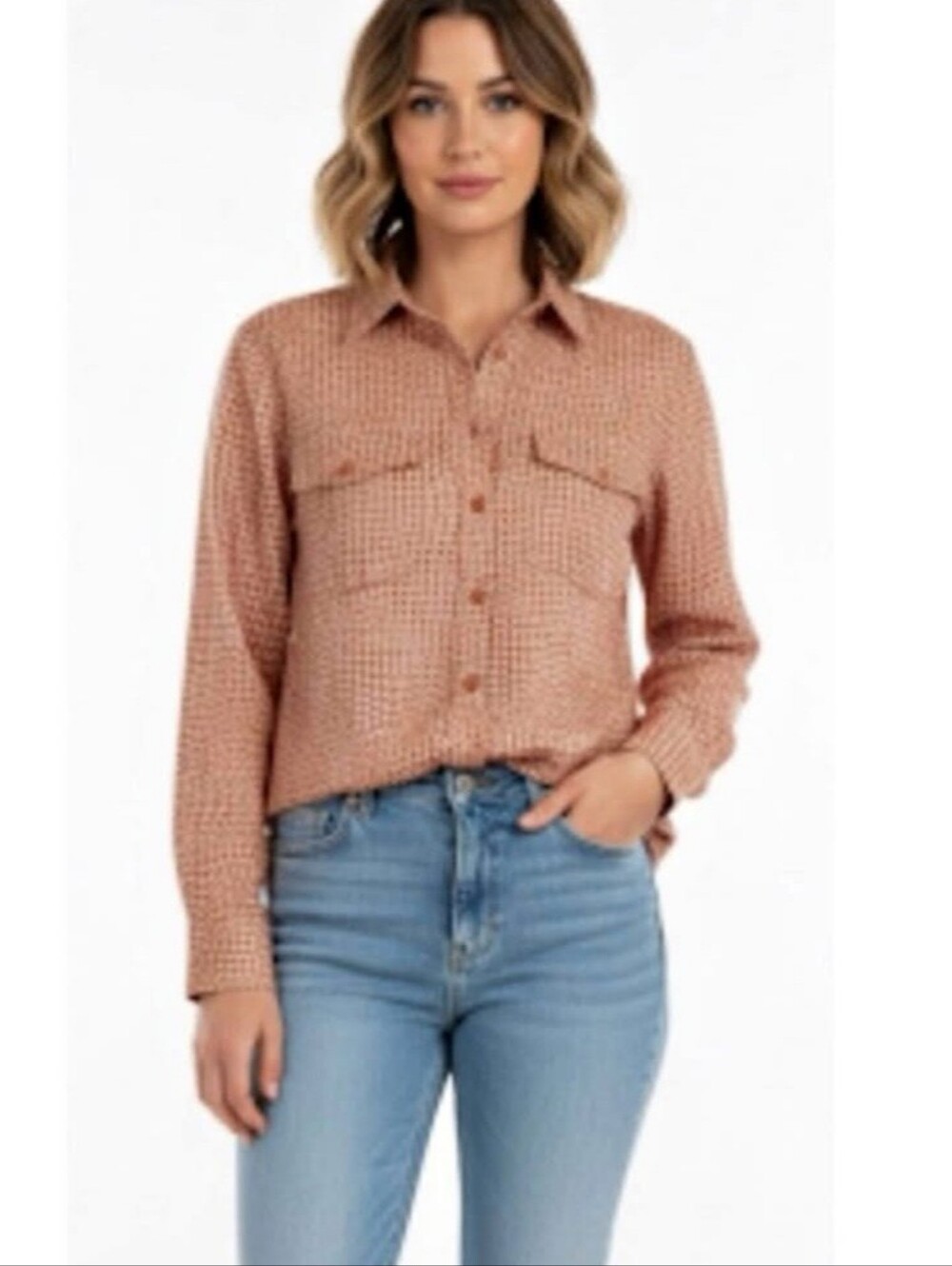 Orange Printed Button-Up Shirt Blouse